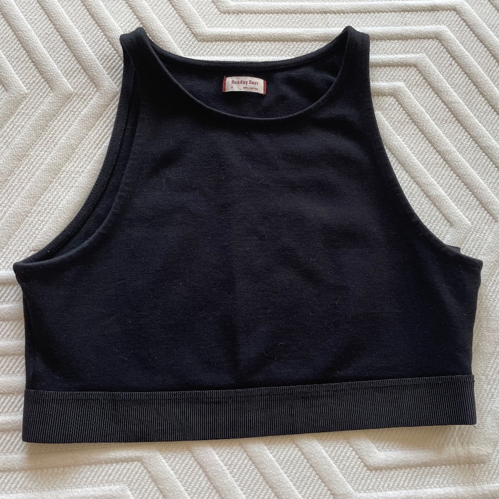Aritzia Sunday Best, Black cropped high neck sleeveless top, Size small